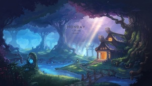 夜晚森林树屋