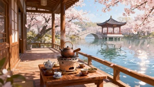 春日湖边赏樱品茶