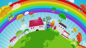 卡通彩虹地球可爱家园