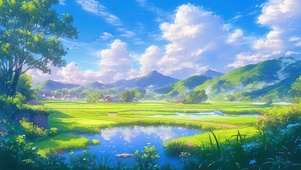 清新稻田乡村