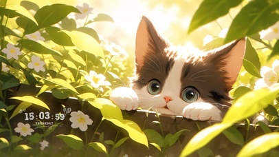 趴在花园里抬头的可爱猫咪