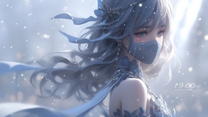 古风飘雪口罩女孩