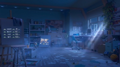 4k 治愈夜晚画室房间（晚上）