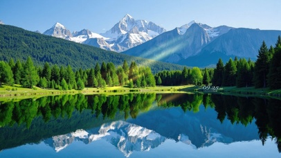 自然之美镜湖雪山