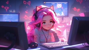 可爱粉发电竞少女