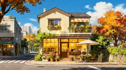 秋天落叶咖啡店