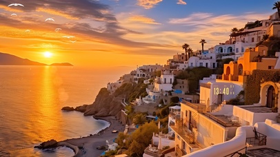 浪漫黄昏海岸小镇