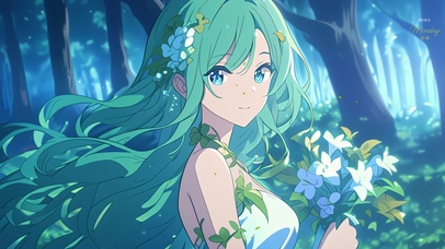 唯美森林花束少女