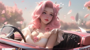 粉发时尚跑车美女