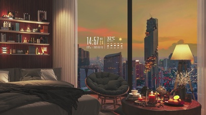 4K唯美治愈夕阳城市卧室