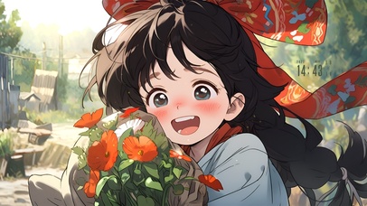 可爱捧花女孩