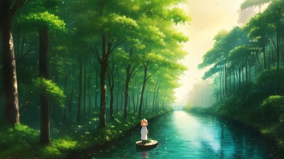 唯美森林小溪少女