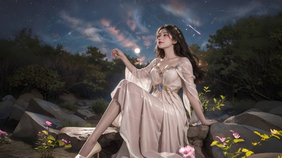 夜晚星空下的美女