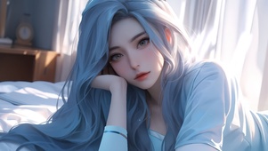 清纯蓝发居家少女