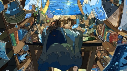 4K 治愈清新海边小店女孩