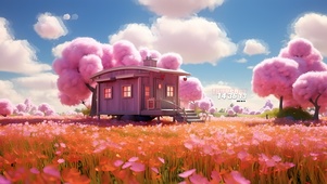 白云粉色小屋