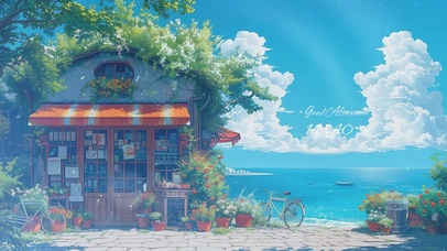 盛夏时节的海边花店