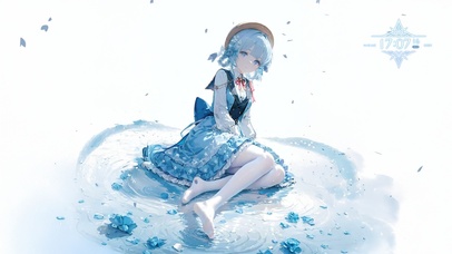 唯美蓝色樱花水潭少女