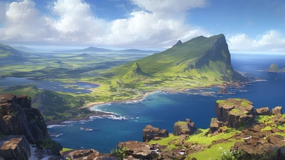 崎岖火山岛海景