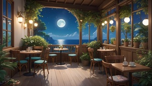 夜晚海边咖啡馆