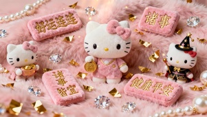 粉色毛绒Hello Kitty