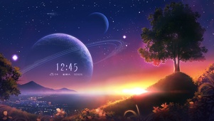 漫天繁星的星空与夕阳