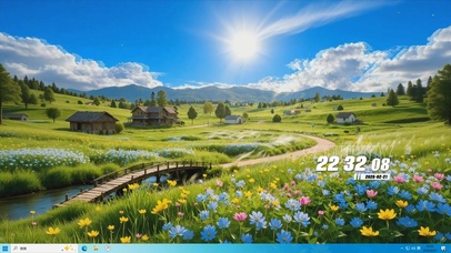 护眼蓝天白云树木河流桌面主题