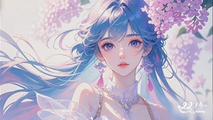 唯美古风紫藤花少女