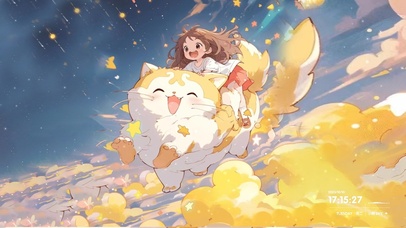 星空中骑猫的少女