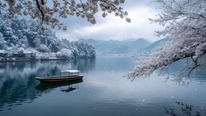 雪湖泊舟