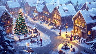 圣诞里的热闹小镇夜晚