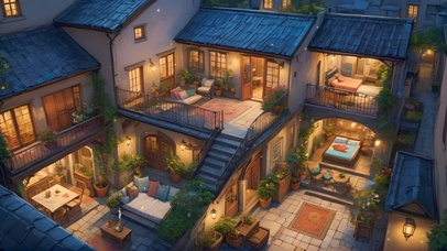 夜晚温馨小屋小院