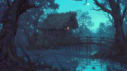 静谧森林茅草小屋