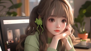 4K唯美牛油果女孩认真工作