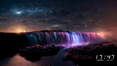 彩色瀑布夜景