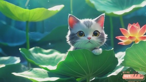 荷塘滴水猫咪