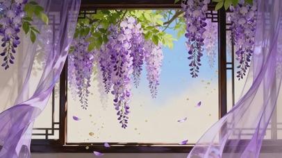 紫藤花下的窗景