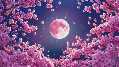 月光下飘落的樱花