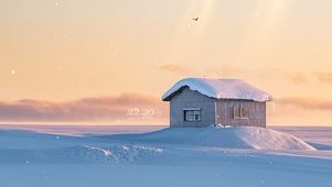 4K 唯美雪中小屋