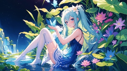 AI-夜晚池塘初音