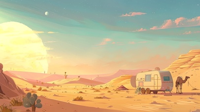 沙漠露营的黄昏