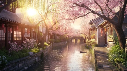 梦幻唯美夕阳古城