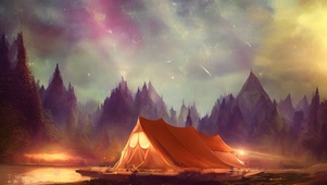 夜晚湖边露营