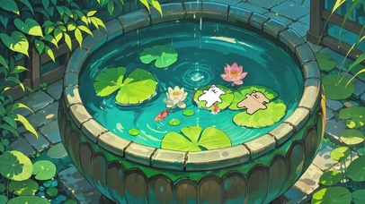 荷花缸里的线条小狗