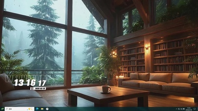 室内窗外雨天绿景桌面主题