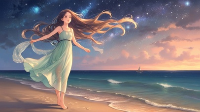 海边散步的女孩