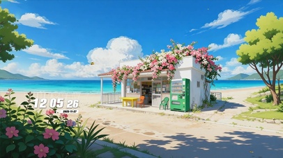 蓝天白云树木海景