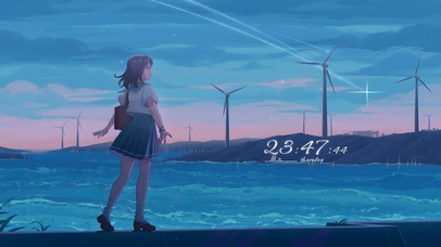 夏日黄昏海边少女