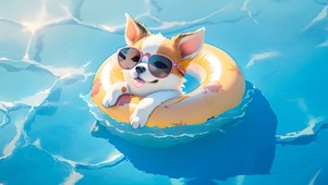 夏日游泳的小狗