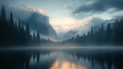 雾锁山湖，晨光初绽